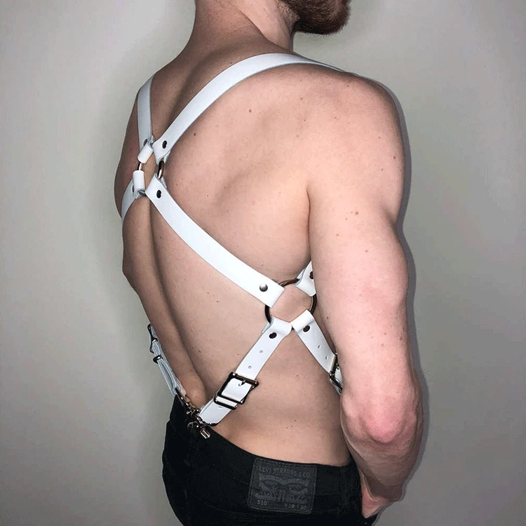 Sex costume men Bdsm Bondage chest Sexy Vest Faux Leather Belt Restraint Punk Body Cage Slave Corset Suspenders White