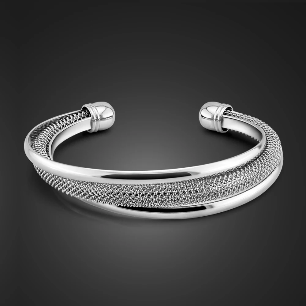 Vintage Retro 925 Sterling Silver Cuff Bracelet for Women Glistening Hand Chain Textured Bangle Boho Fashion Wristband Jewelry