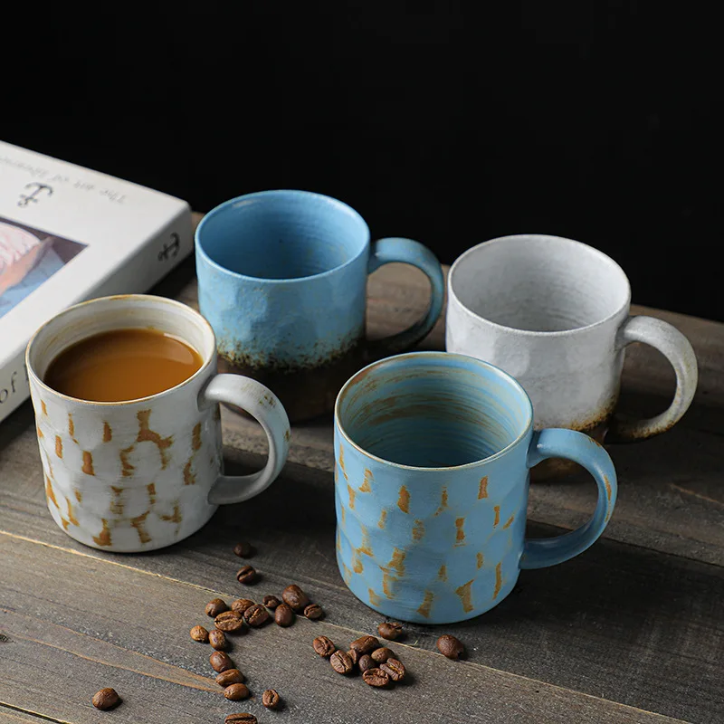 

European Style Retro Ceramic Cup Garland Mug Latte Coffee Cup Honeycomb Instant Cup Large Couple Water Cup Gift Coffee Mug 300ml