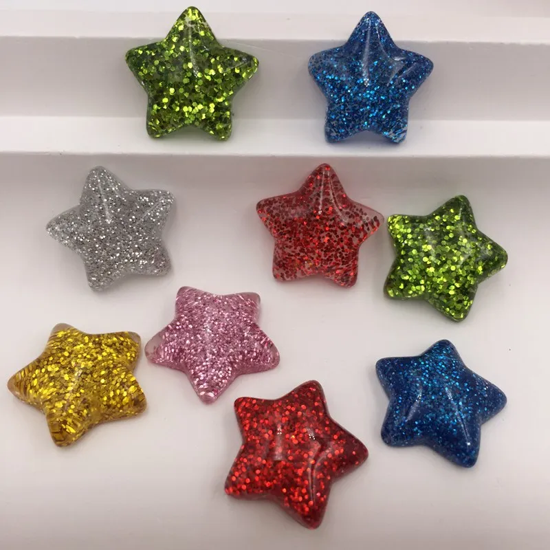 Glitter Resin Mix Kawaii 16mm Star Flatback Rhinestone 20 Pcs Scrapbook DIY Crystal Decor Figurine Crafts OF813