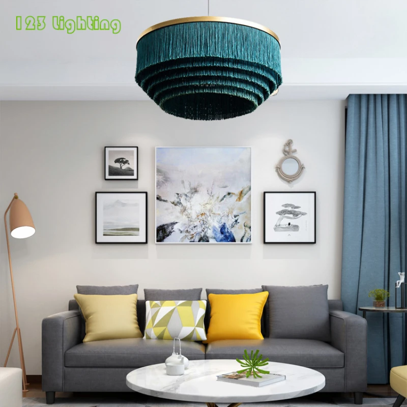 Dark green Pink Fabric LED Pendant light Romantic Living room Bedroom Hanglamp E27 110-240V Art Decoration Loft Pendant lamp