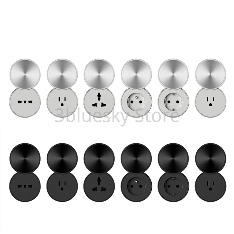 

EU US UK Germany France Italy Moveable Sockets Sliding Adapters Movable Outlets Blue Led Light Black Silver