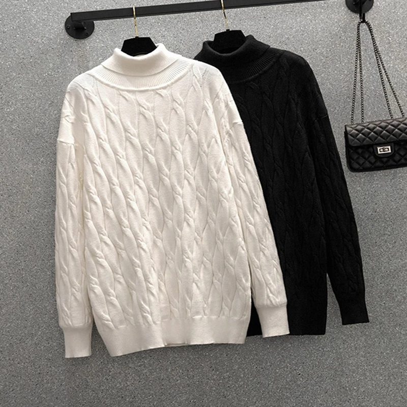 Women's Thickened Turtleneck Sweater, Casual Pullover, Monochromatic, Winter Fashion, 7XL, 8XL, 9XL, 10XL, 160cm