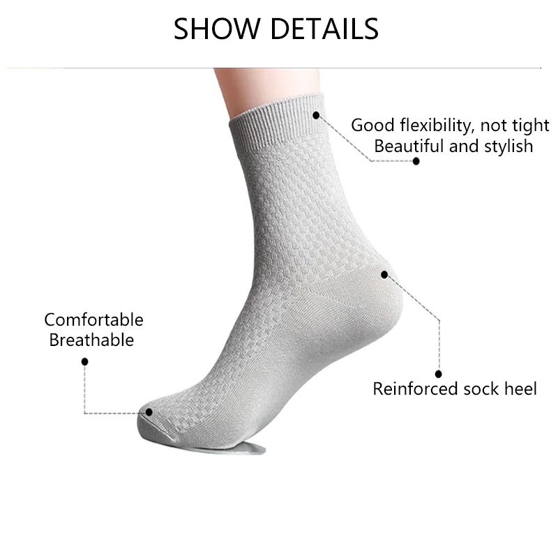 5Pairs High Quality Men Bamboo Fiber Socks Casual Business Anti-Bacterial Breatheable Man Long Sock For Gift Plus Size 44-48