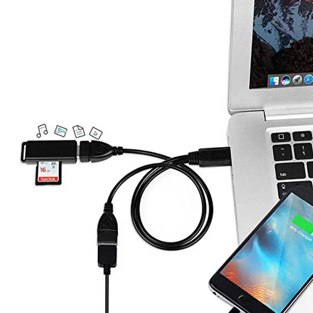 Adaptador de Cable de alimentación para PC, teléfono y portátil, 2 en 1, USB 2,0, Hub USB 2,0 macho a 2 USB Dual hembra