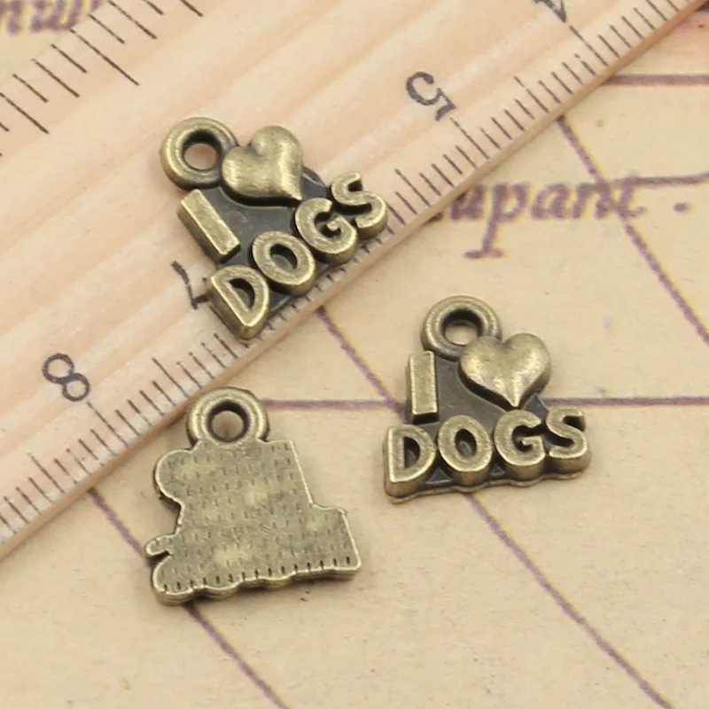 20pcs Charms I Love Dogs 13x12mm Tibetan Bronze Silver Color Pendants Antique Jewelry Making DIY Handmade Craft