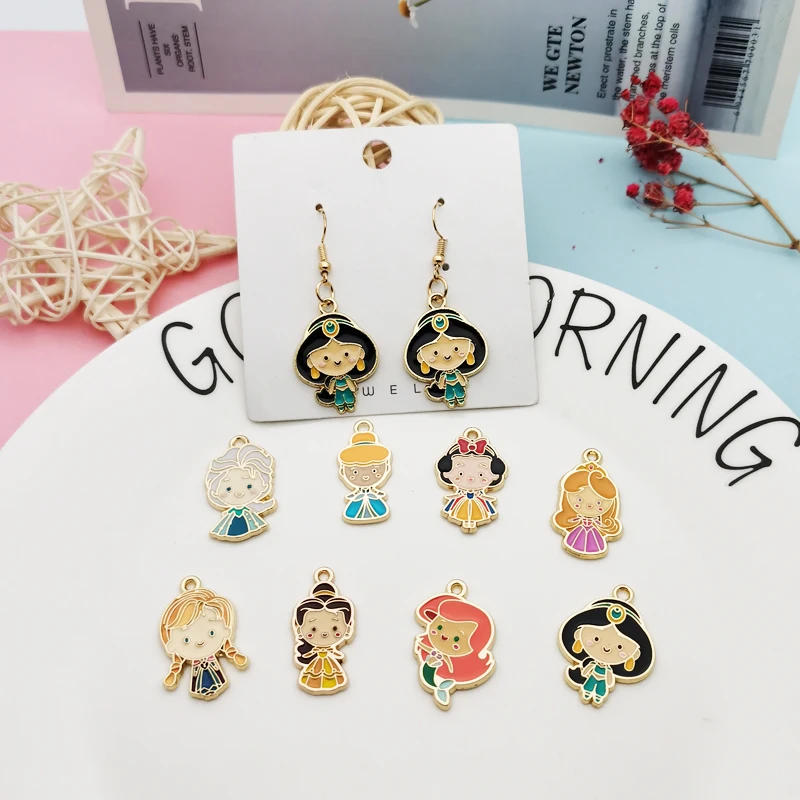 10pcs/Lot Girls  Enamel Pendants Charms Cartoon Princess Girl Alloy Charms Fit Fashion Jewelry DIY Earring Bracelet Floating 711