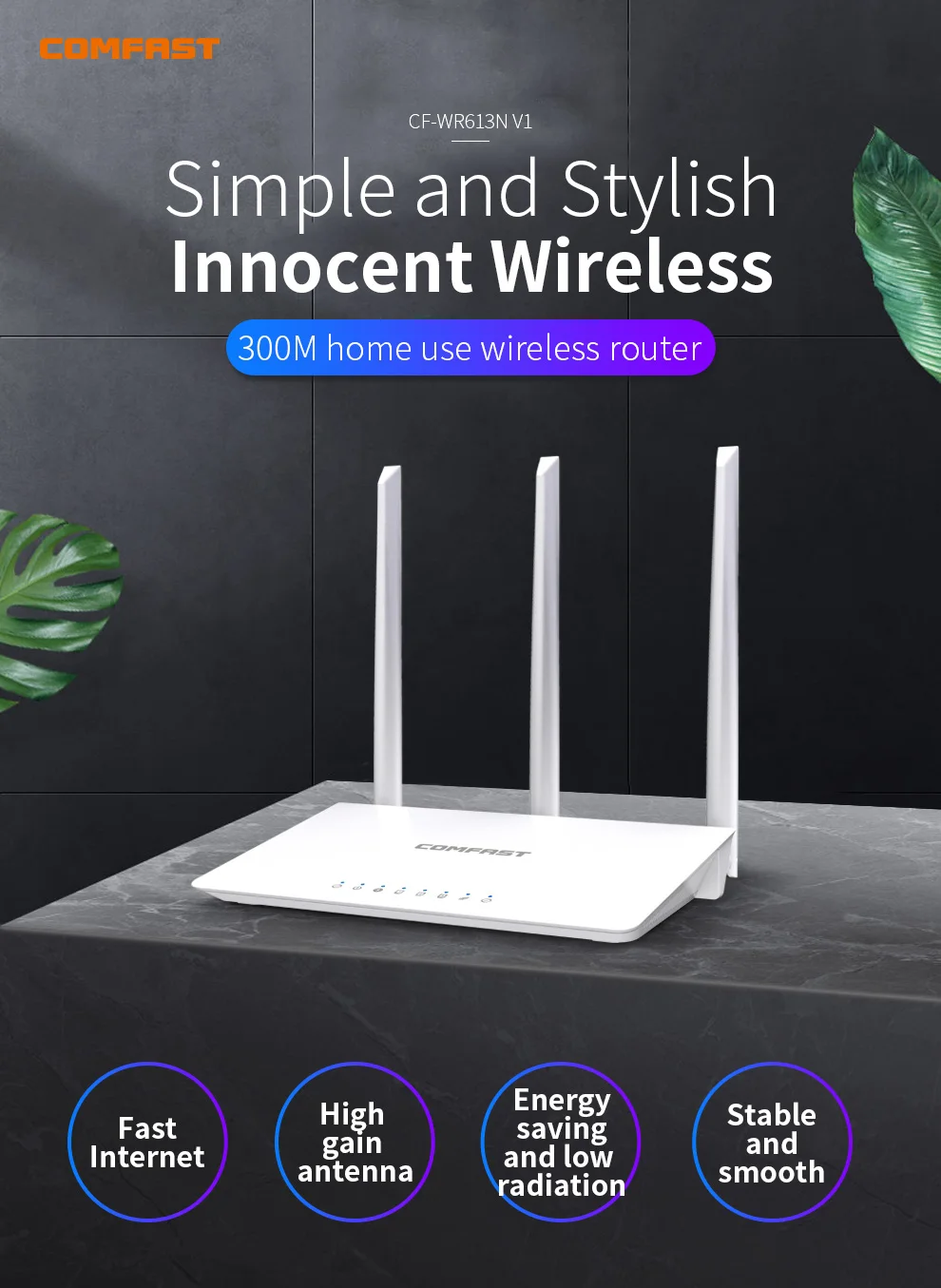 Comfast 300Mbps WiFi Router 2.4GHz Home Use Wireless Router 3*5dBi High Gain Omni -Directional Antennas Wider Coverag CF-WR613N