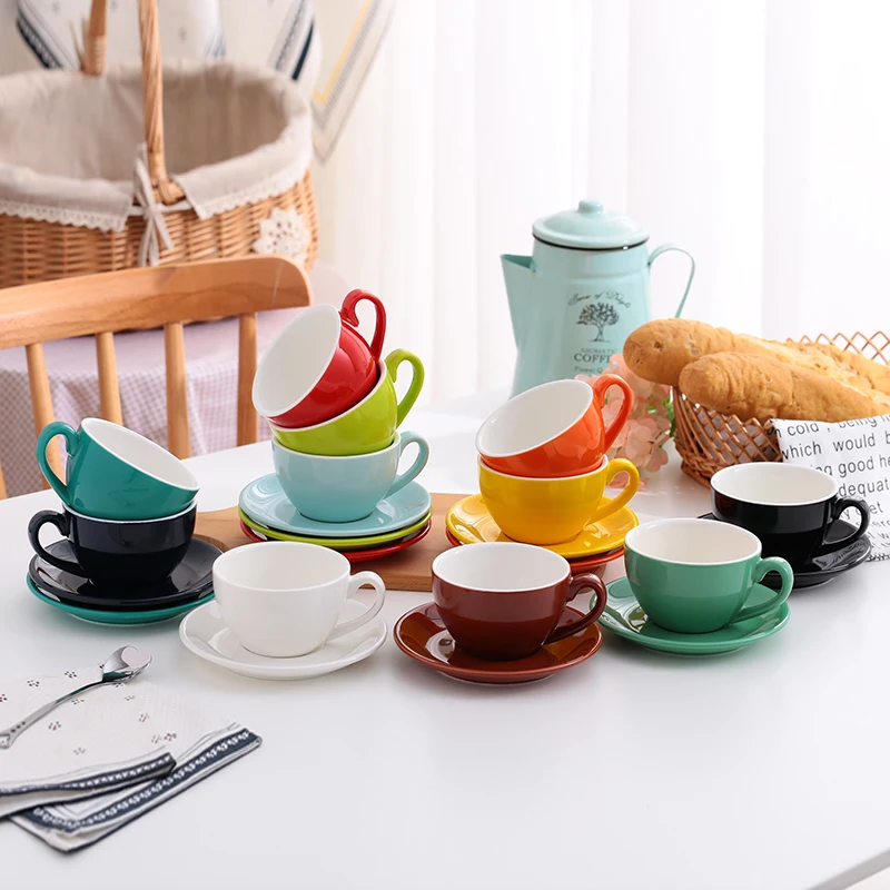 High-Grade Ceramic Coffee Cups, Simple European Style Mug, Cappuccino Flower Cups, Latte, 220ml