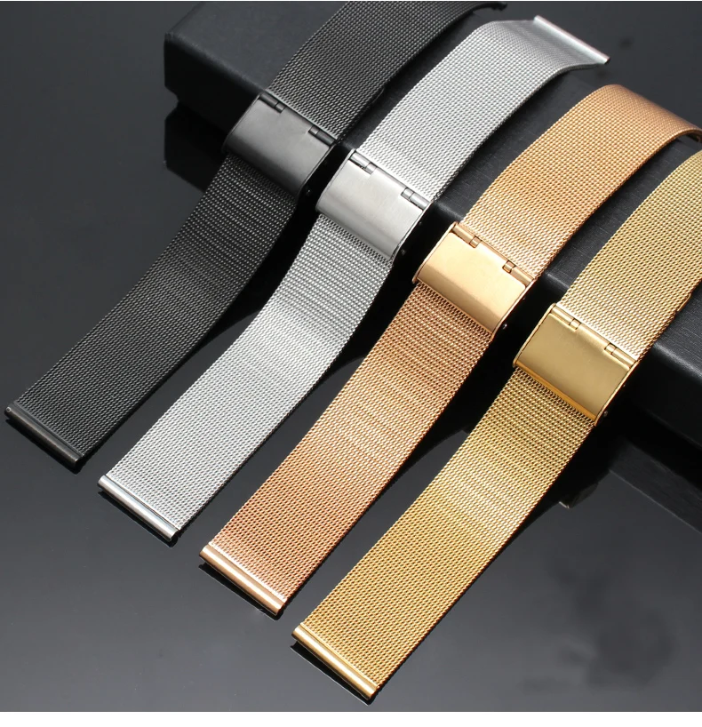 Milanese Watchband 12mm 14mm 16mm 18mm 20mm 22mm 24mm Universal Stainless Steel Metal Watch Band Strap Bracelet Black Rose Gold