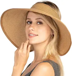 Chapeau de soleil Udissolve 50 + pour femmes, protection à large bord, nœud en paille enroulable, pare-soleil, pliable, topless, plage, été, nouveau, 2023