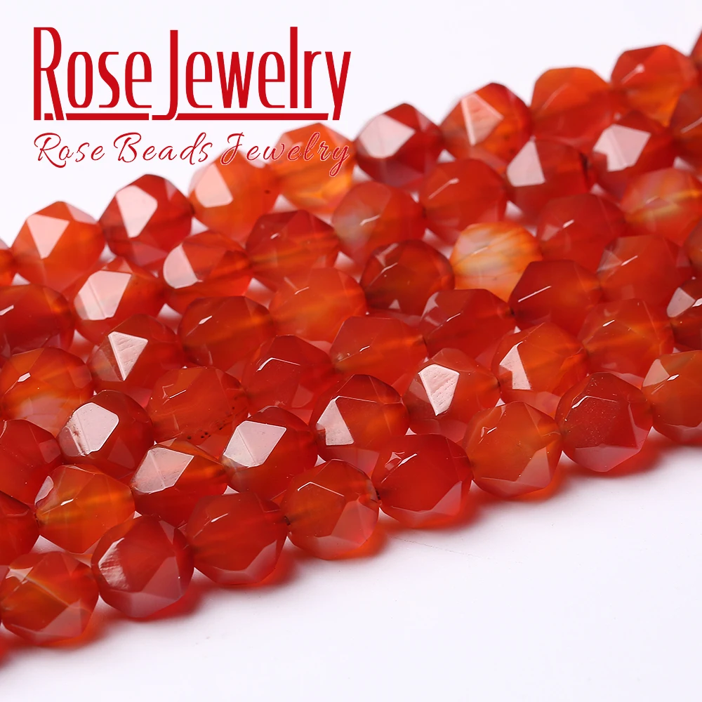 Natural Stone Faceted Red Agates Carnelian Round Gem Beads 15\