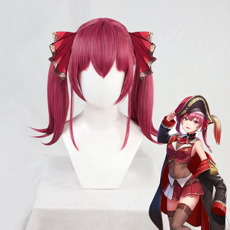 

VTuber Houshou Marine Wig Hololive Girls Youtuber Cosplay Long Straight Ponytails Synthetic Hair Role Play + Wig Cap