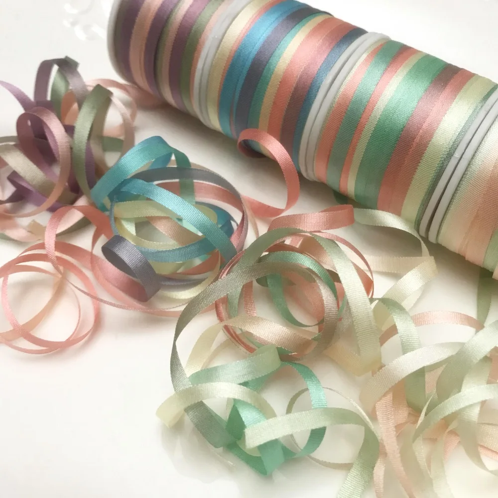 

4mm,7mm,variegated color 100% real pure silk thin taffeta silk ribbon for embroidery handcraft project,gift packing,high quality