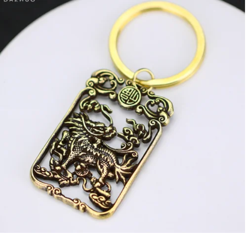 Handmade pure copper Kirin keychain pendant car brass male and female national style creative pendant