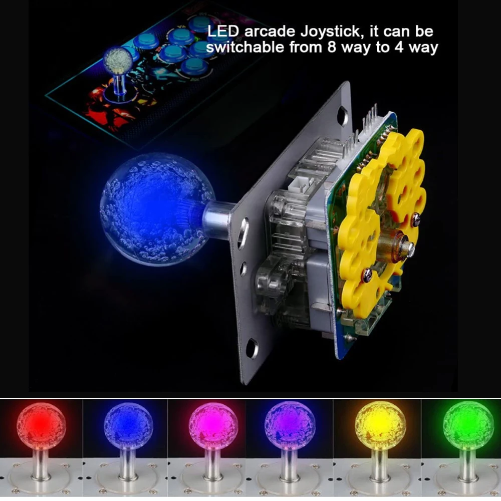 LED Arcade Joystick with Colorful Illuminated Joystick, Switch from 4 to 8 Way Operation for Arcade Machine, 12V