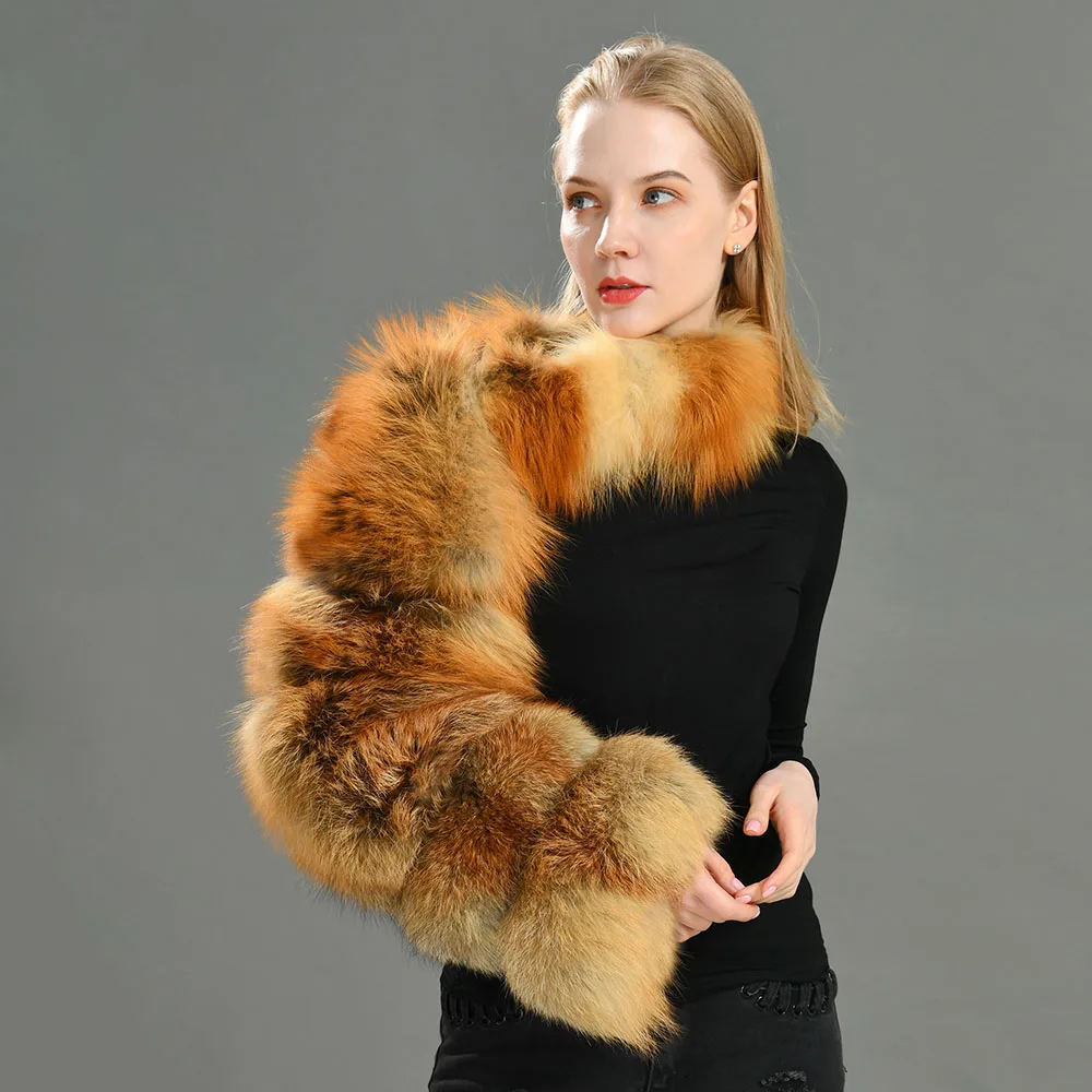 Jxwatcher Women Real RaccoonFur Sleeve Ladies Fashion Natural Fur Coat One Sleeve Luxury Fox Fur single Sleeves New Style