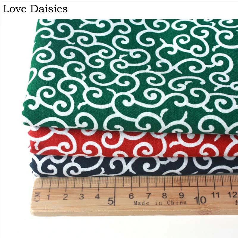 100%Cotton Japanese Style Tang dynasty Flower Design Vine NAVY RED GREEN fabric for DIY Pet Dog Craft Handwork Decor Bag Apparel