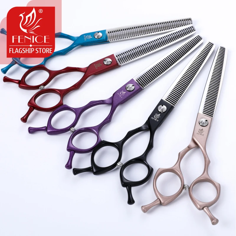 Imagem -04 - Fenice Professional Dog Grooming Thinning Scissors Pet Shears Vermelho Champagne Azul Preto Roxo Jp440c 65 70