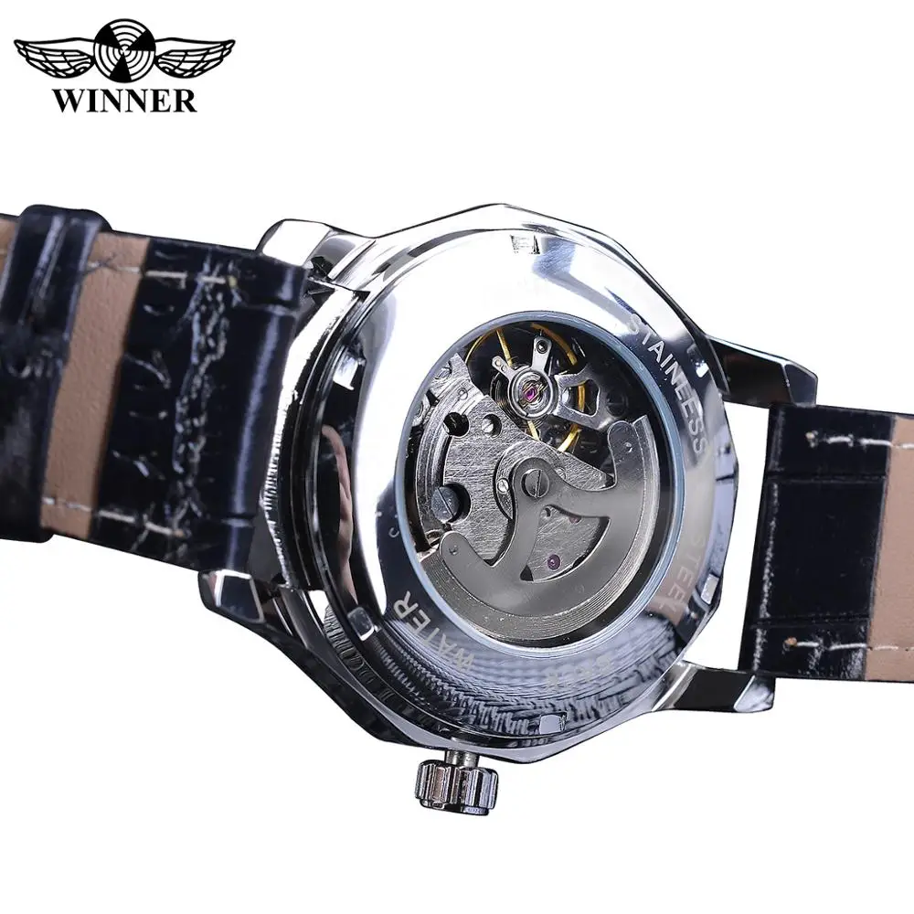 Top Brand Luxury Winner Watch Blue Ocean Geometry Design Transparent Skeleton Dial Mens Watch Automatic Fashion Mechanical Watch