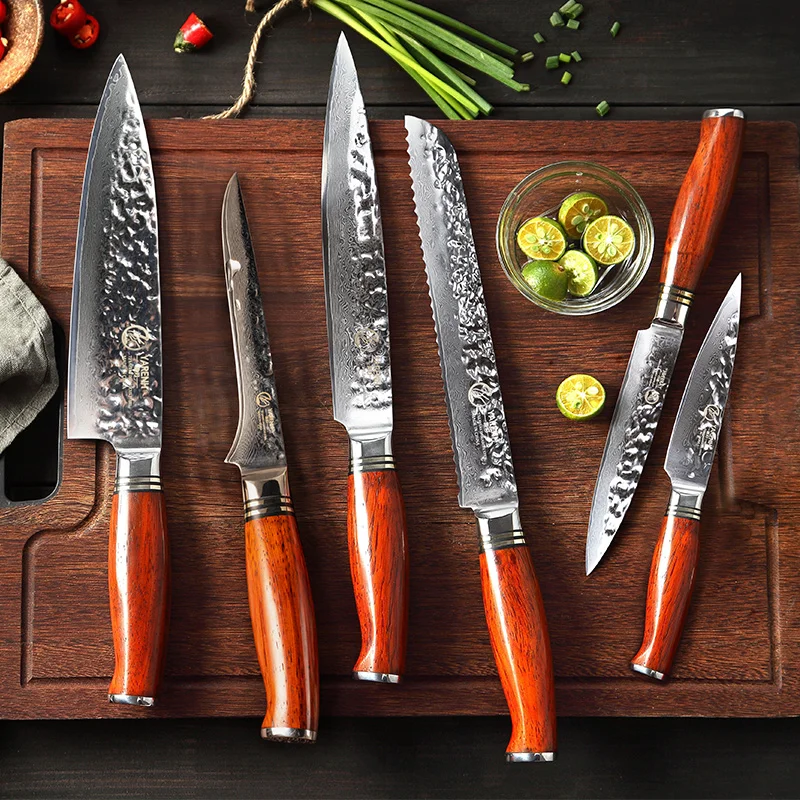 

YARENH 73 Layers Damascus Steel Chef Sushi Bread Boning Paring Slicing Utility Knives Dalbergia Wood Handle Kitchen Tools Sets