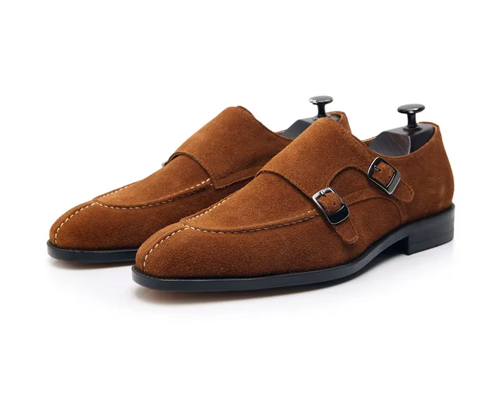 

SHOOEGLE Zapatos Hombre Brown Suede Double-Monk Buckles Loafers Men Moccasins Slippers Casual Shoes Wedding party Dress Shoes