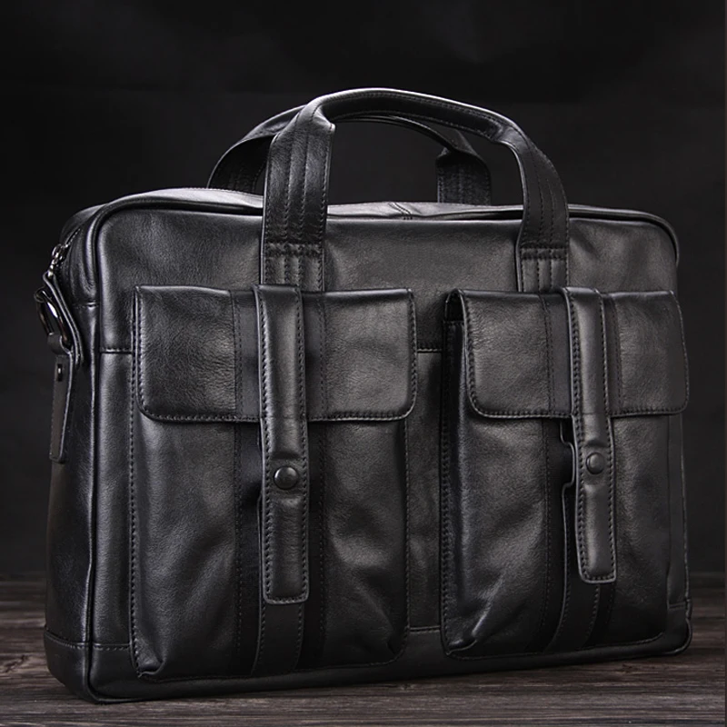 Luxury Men Genuine Leather Briefcase Business bag Leather Laptop Bag 15.6\