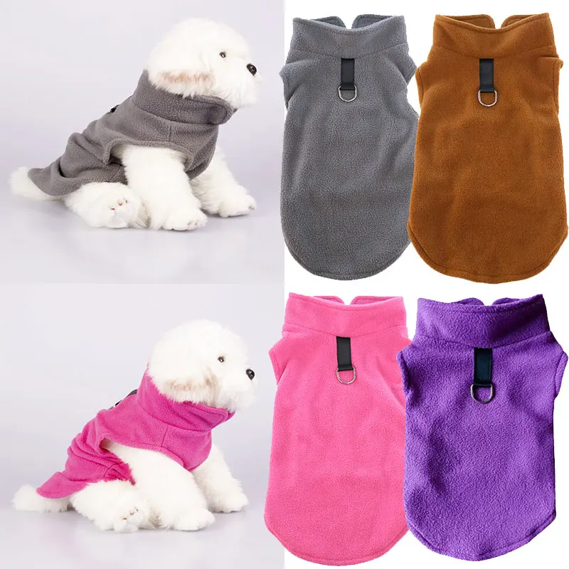 New Winter Warm  Dog Vest Soft Fleece Clothes for Small Dogs Candy Color Dog Tshirt With Dog Harness Leash D-Ring Chihuahua Coat