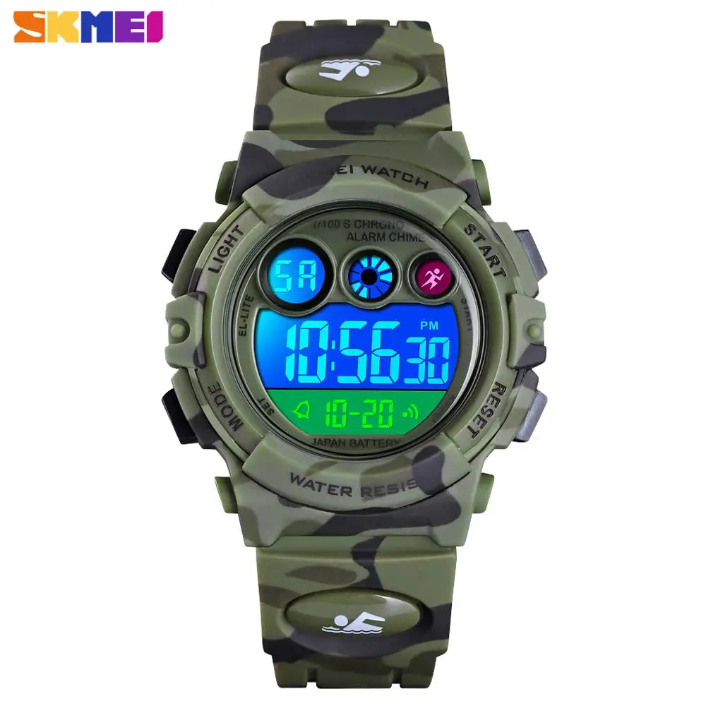 SKMEI Digital Watch Mens Electronic Clock Outdoor Sport Children Watches Colorful LED+EL Lights Waterproof Kids Wristwatch Gift