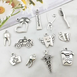 10pcs Cute Vintage Dentisit Dental Care Tools Pendant Charms Toothbrush Tooth Metal Charms for Diy Jewelry Making Accessories