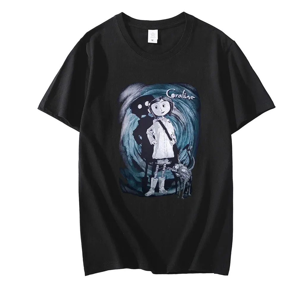 Coraline T Shirt Tim Burton Neil Gaiman Nightmare Before Christmas Goth Dark Men T Shirts Summer Style Fashion Swag