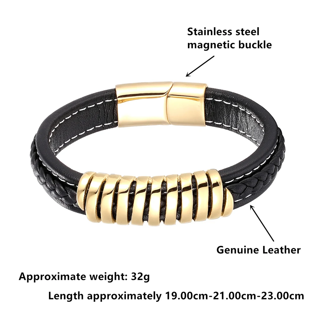 New Style Hand-woven Fashion Leather Bracelet Men\'s Stainless Steel Bracelet Geometric Women\'s Jewelry Pulseira Feminina TZ-1777