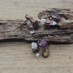 Raw Crystal&Amethysts&Citrines Bronze Rings Healing Quartz Antique Copper Adjustable Ring Fashion Jewelry Dropshipping,QC4002