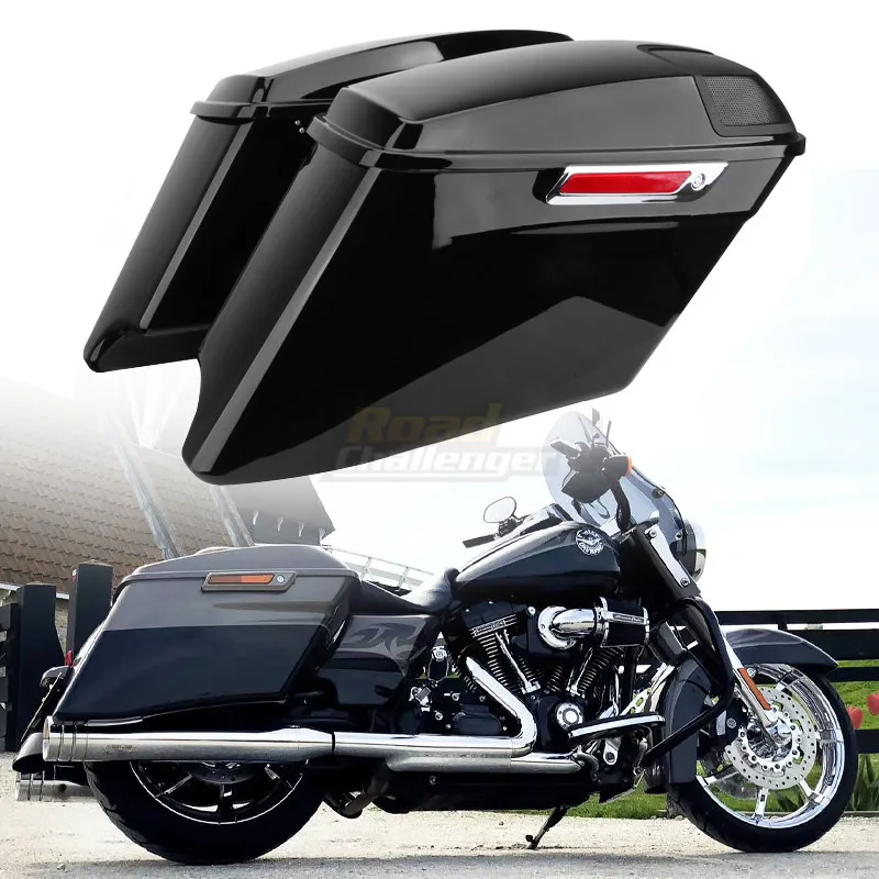 

4" Motorcycle Vivid Black CVO Stretched Extended Hard Saddle Bags Saddlebags For Harley Touring Road King Street Glide 2014-2020