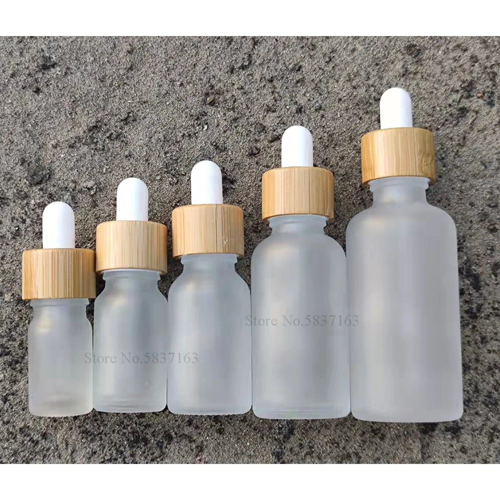 10 Pack 10ml Frosted Dropper Bottle With Glass Pipette Dropper Samll Dropper Bottle With Bamboo Lid for Essential Oils