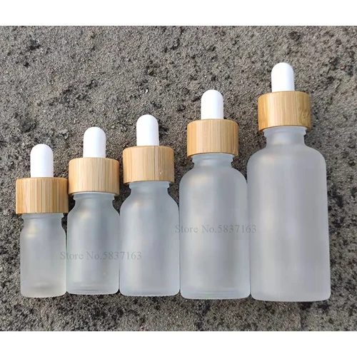 Imagen 2 del producto Paquete de 10 botellas cuentagotas esmeriladas de 10ml con cuentagotas de pipeta de vidrio, botella cuentagotas pequeña con tapa de bambú para aceites esenciales
