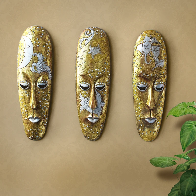 

African Exotic Fantastic People Face Mask Wall Hanging European Style Sitting Room TV Wall Decoration Bar Artistic Mask