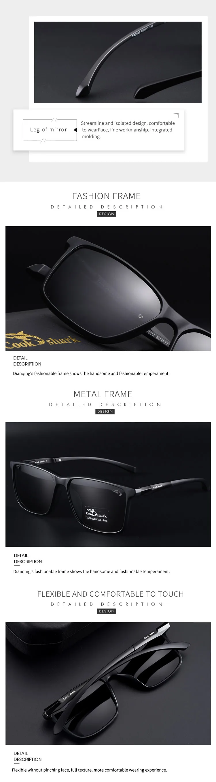 Kochen Shark Polarisierte Sonnenbrille männer Fahren Fahrer Gläser Männer der Trend UV Schutz Sonnenbrille – Detail 5