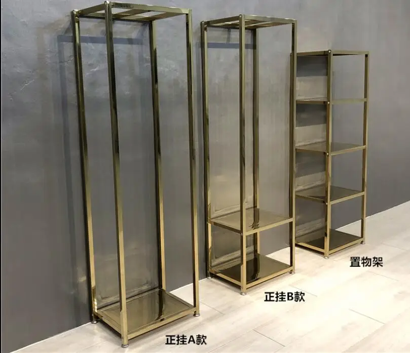 Clothing store gold shelf bag display rack birdcage is hanging women's wedding dress floor hanger