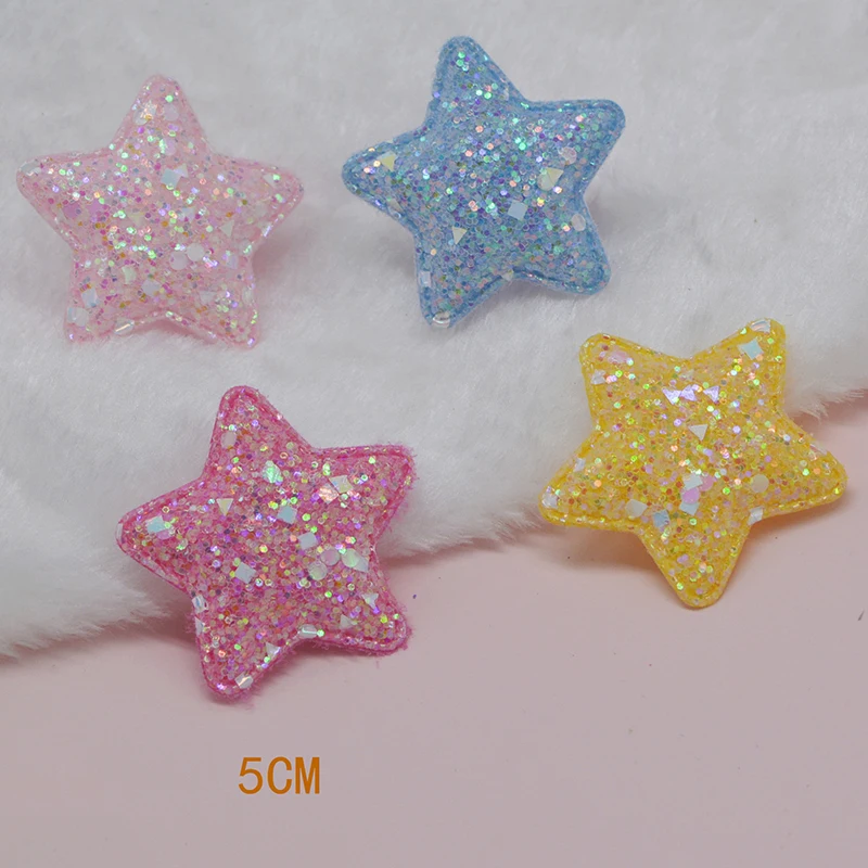 40Pcs/LOT 5CM Glitter Shiny Star Padded Appliques For DIY Handmade Children Hair Clip Accessories Patches