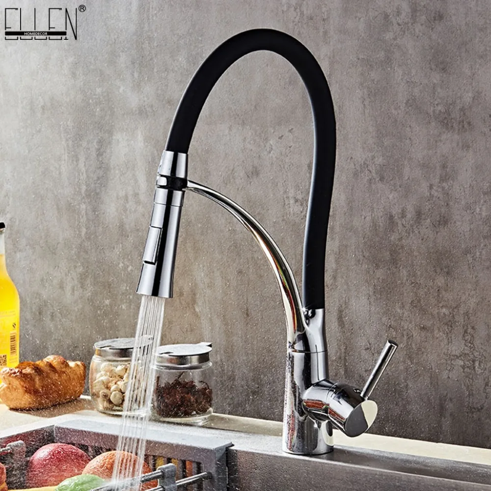 Vidric Pull Down Kitchen Faucet Hot and Cold Water Crane Mixer Deck Mounted Kitchen Sink Faucets with Rubber Design ELK909