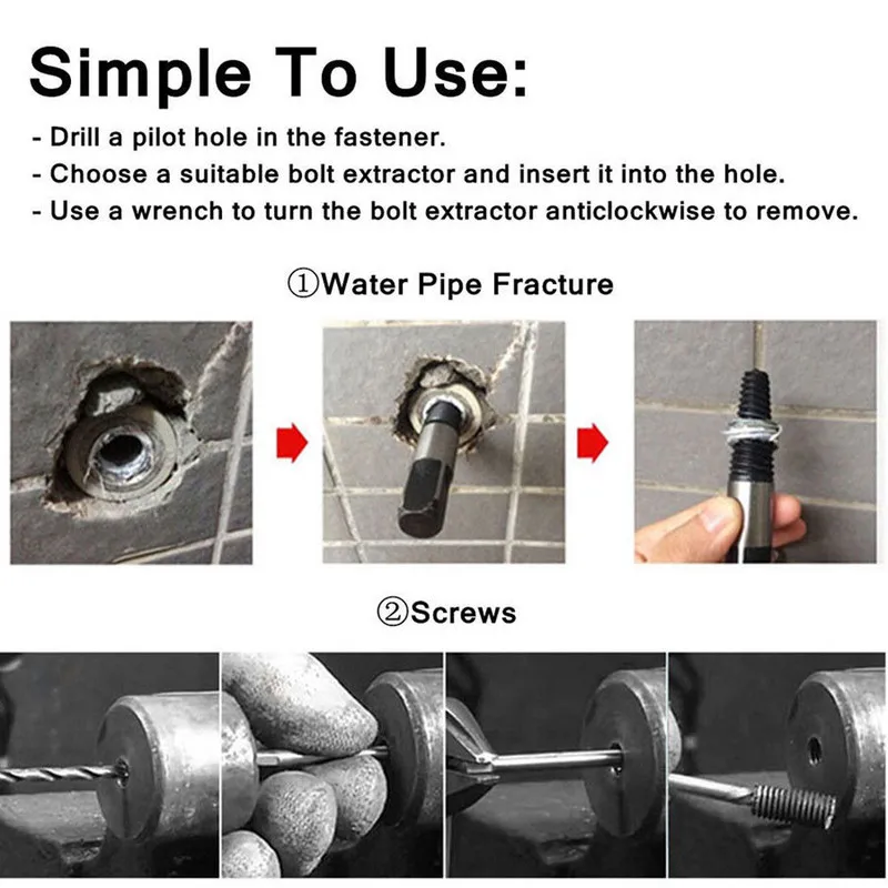 12 pezzi di strumenti di rimozione dell'estrattore di perni a vite HSS Easy Out Set di estrattori di viti rigide punte di rimozione del perno del bullone rotto