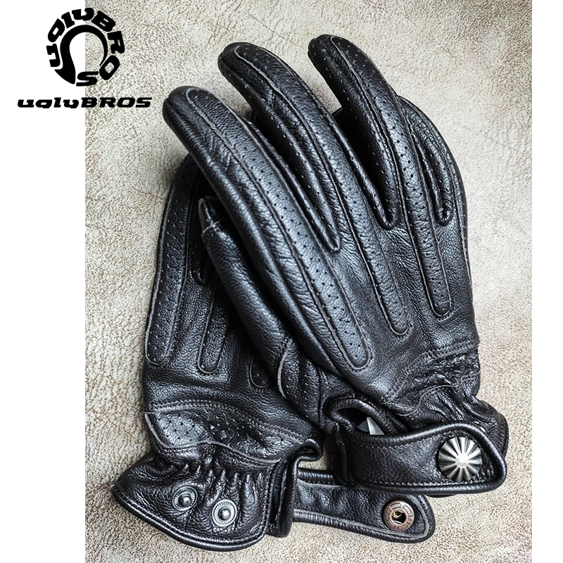 Uglybros 5 Colors Sheepskin Motorcycle  Motorbike Gloves Touch Screen Motor Gloves Unisex  Leather Protection Glove SIZE : S-2XL