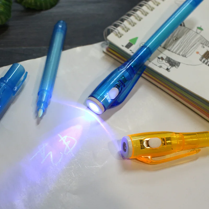 Uv Onzichtbare Markeerstift 2 In 1 Paars Led Geld Inspectie Pen Creatieve Ultraviolet Magic Inkt Lamp Pen