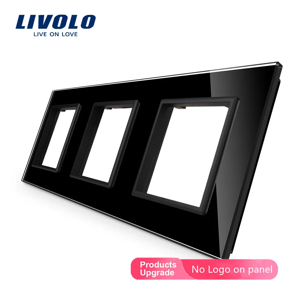 Livolo cristal de perla blanca de lujo, 222mm * 80mm estándar de la UE, Panel de vidrio Triple para interruptor y enchufe de pared, VL-C7-SR/SR/SR-12