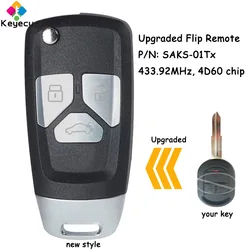 KEYECU Chiave per auto telecomando Flip aggiornata con 3 pulsanti 433,92 MHz 4D60 Chip per Chevrolet Optra Lacetti Fob FCC ID: SAKS-01Tx