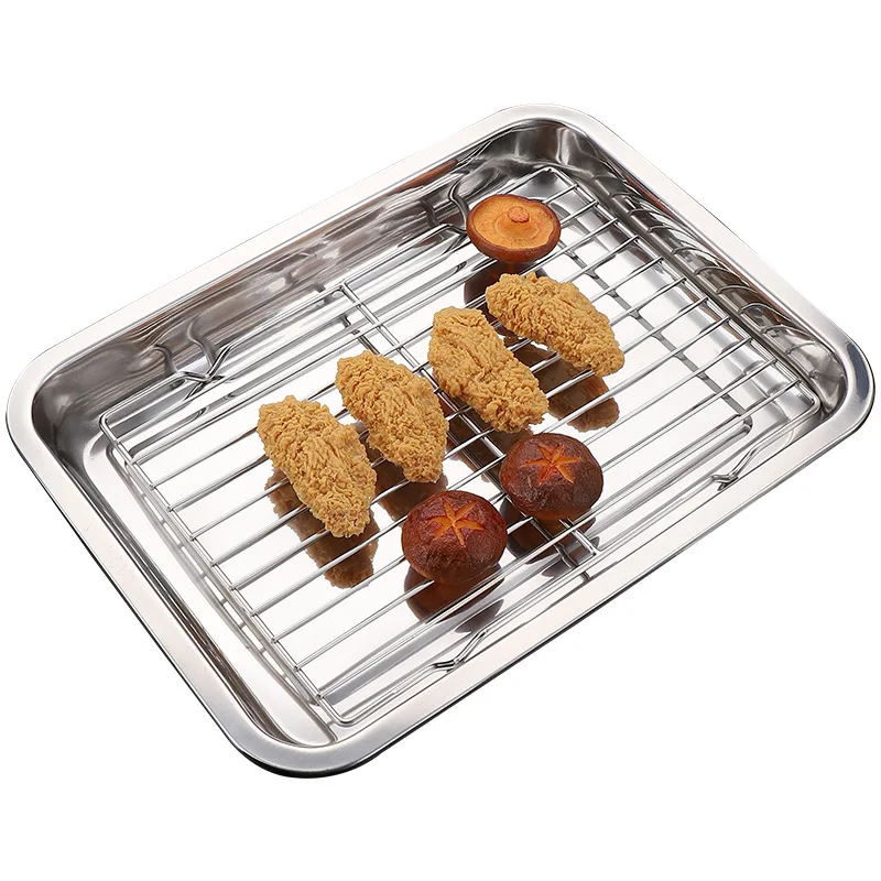 Stainless Steel Bakeware Food Storage Tray Baking Pan BBQ Oil Filter Grid Line Bread Pastry Plate Cooling Rack Kitchen Utensils