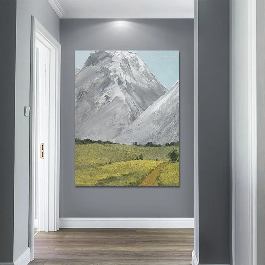 

Landscape Oil Painting Canvas, Handmade, Unframed Artwork, The High Mountai Rises Above the Meadow, Home Decor, High Quality