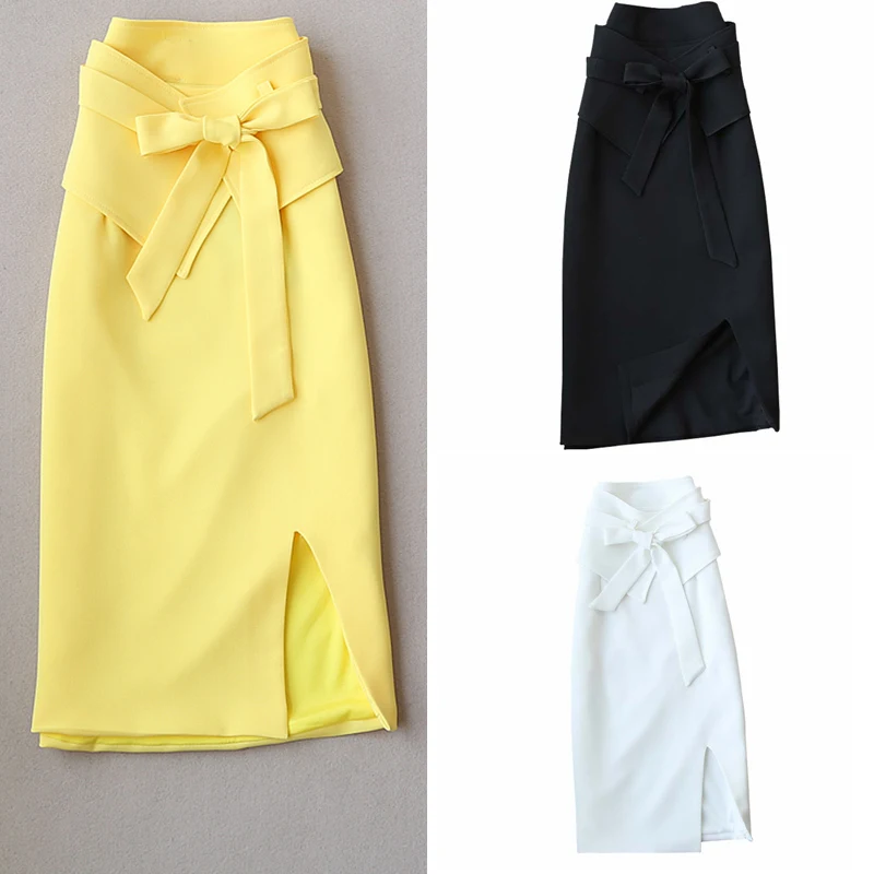 

2021 spring summer ol blazer skirt women high waist slim package hip office lady split knee length skirt