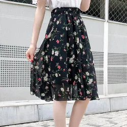 2024 Summer New Arrival Retro Women Skirt Print Harajuku Crushed Flower Lady Skirt Elastic High Waist Slim Chiffon Skirt Female